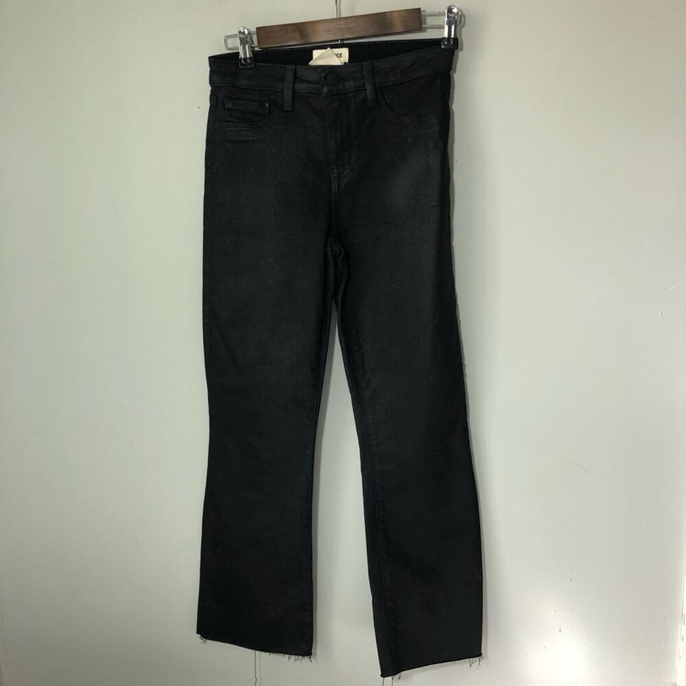 L’agence womens 25 Kendra high rise crop flare noir coated raw hem jeans shimmer